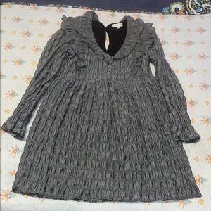 Moon River Gray Pleated Mini Dress with Bishop Sleeves